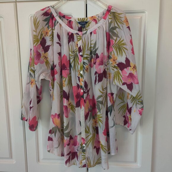 Tops - Chaps Women's Floral Multi-Colored Blouse, Size 3X